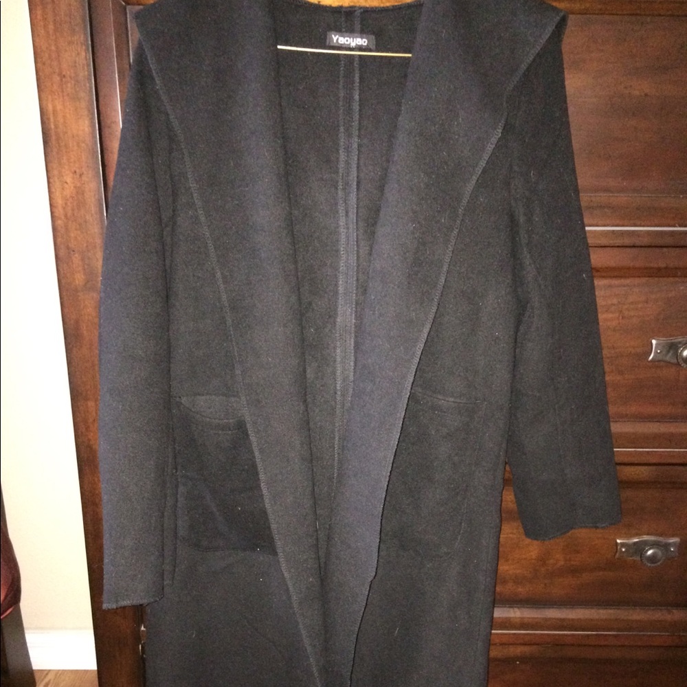 Black trench coat with hoodie